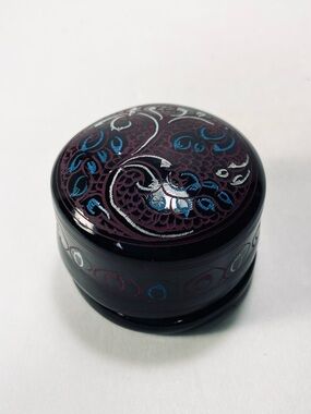 Lacquerware Small Round Burmese Decorative Hand Painted Trinket Box Black Purple